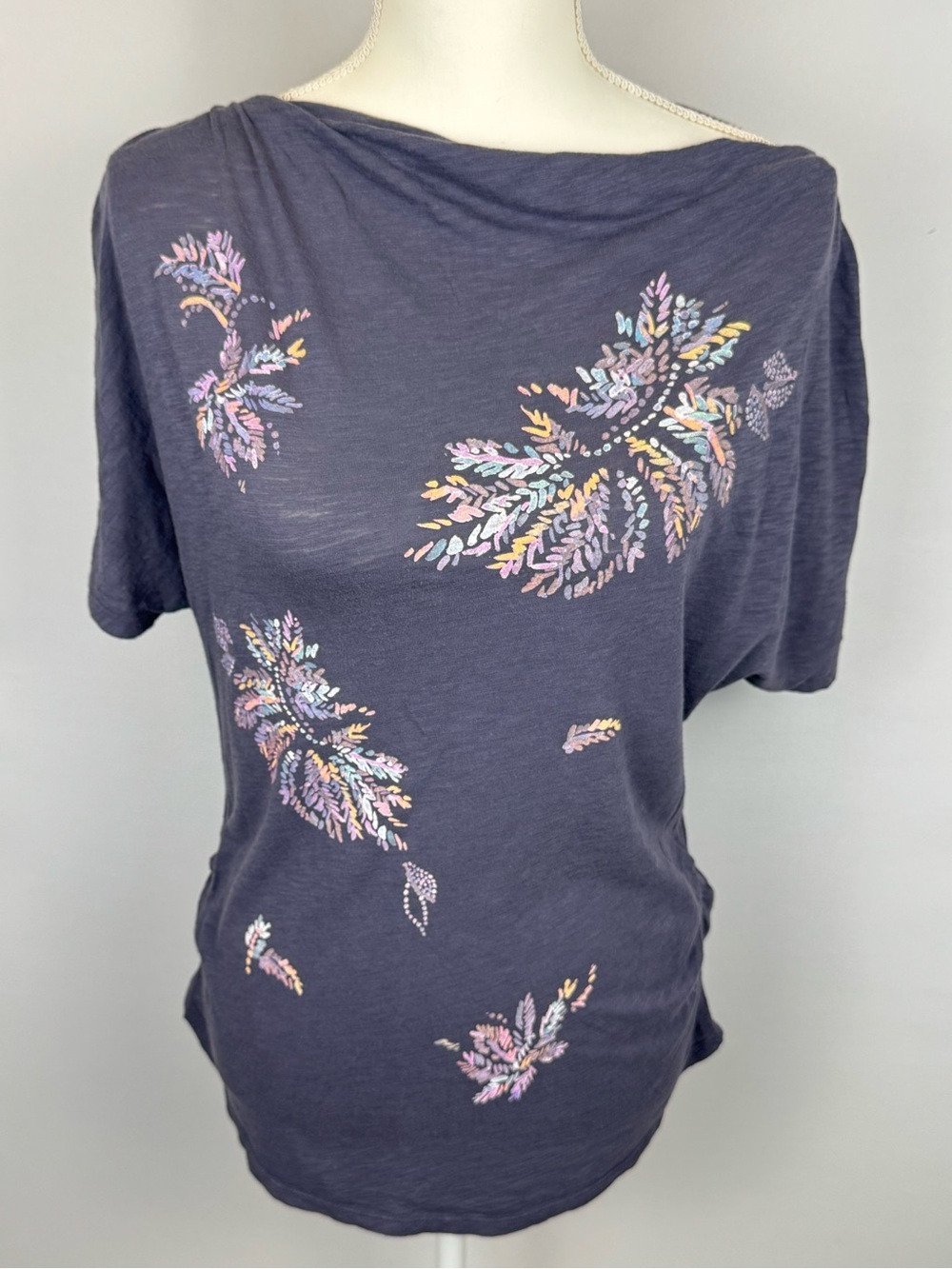 T.La Anthropologie Cowl Neck Dolman Sleeve Top Slate Blue Cotton Modal Size XS